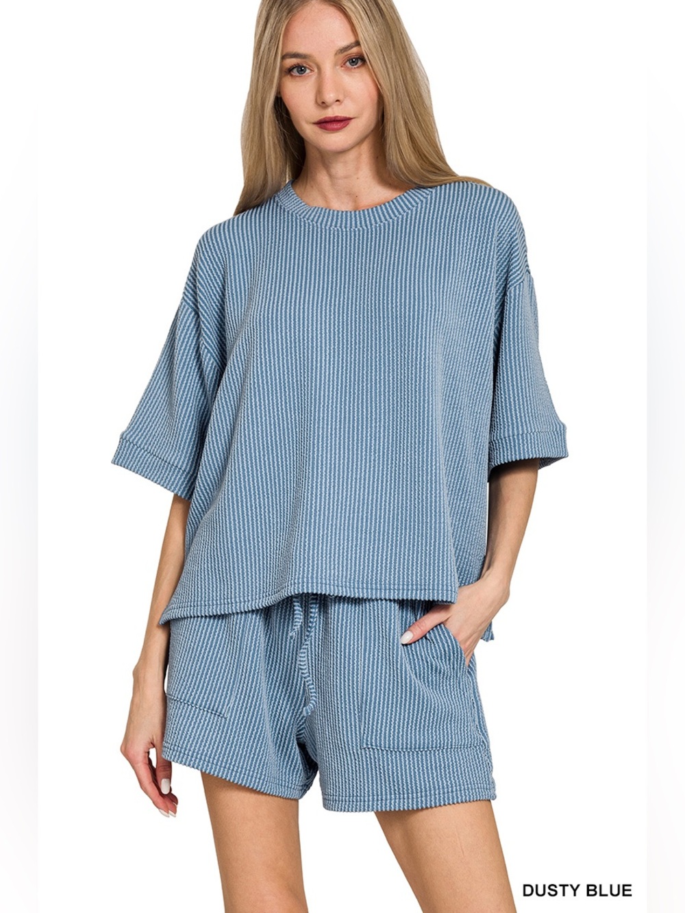 Zenana RAISED RIB SHORT SLEEVE TEE & SHORT PANTS SET